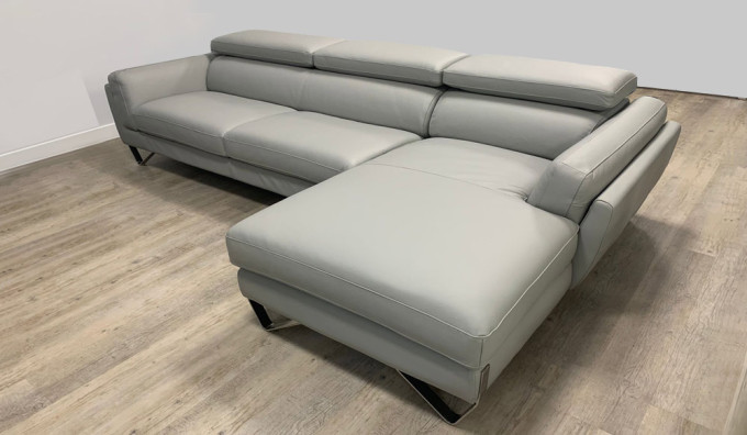 Renata Leather Corner Modular Sofa in Grigio